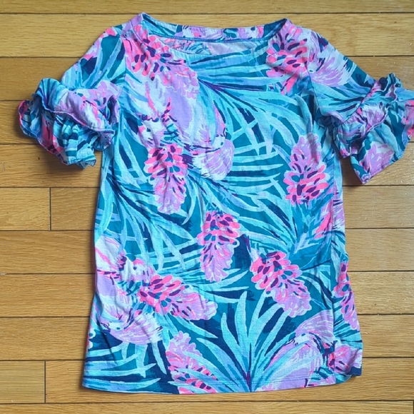 Lilly Pulitzer Tropical Floral Blouse - Blue and Pink - Picture 1 of 5